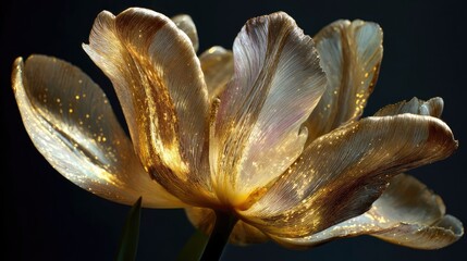Tulip made of gold petals shining under mystical light