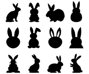 Rabbit shadow silhouette collection  cute bunny set mammal wildlife illustration