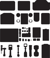 Black Silhouettes: Various Shapes and Tools, Vector Illustration Design