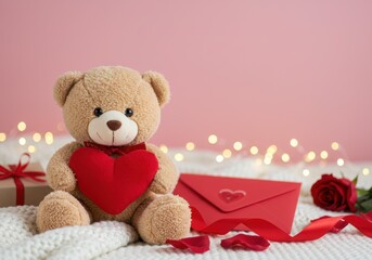 Teddy Bear Holding Heart, Valentine's Day