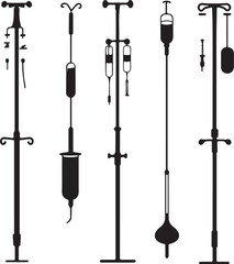 Naklejka premium Silhouette Medical IV Drip Stands: Healthcare Equipment Illustration