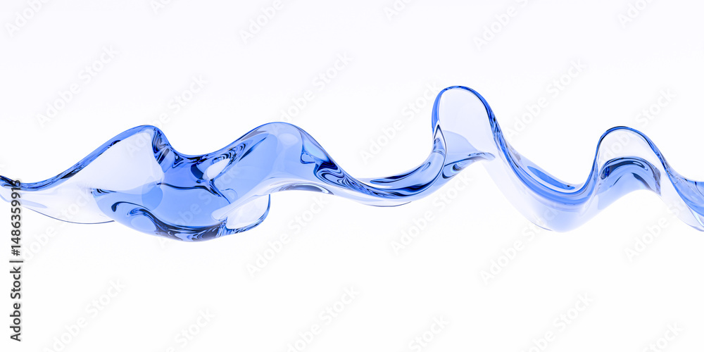 Fototapete a dynamic, fluid splash of translucent blue liquid or gel on white background. wave curve with sense