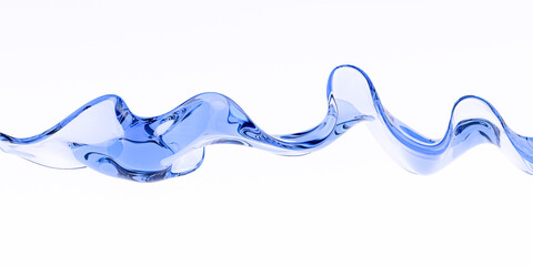 A dynamic, fluid splash of translucent blue liquid or gel on white background. Wave curve with sense of freshness, movement, and purity. Abstract 3d rendering design element