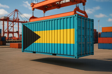 Azerbaijan; container; flag; cargo; shipping; crane; logistics; port; dock; transport; red; blue; green; crescent; star; patriotic; independence; freight; export; goods; customs; warehouse; seaport; e