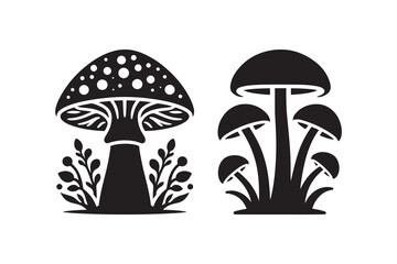  Mushroom Icon Silhouette, isolated on a white background