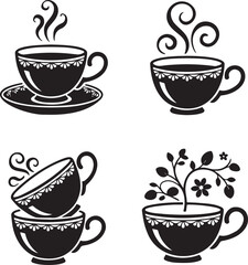 Obraz premium Tea Cup silhouette set vector illustration isolated On Transparent Background