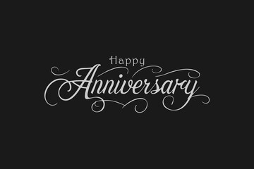 Elegant Happy Anniversary Calligraphy with Flourishes – silver Line Art on black Background_08