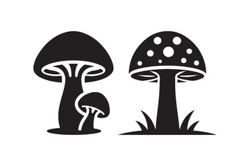  Mushroom Icon Silhouette, isolated on a white background