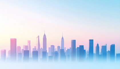 Obraz premium Minimal business skyline background, modern skyscrapers with clean lines, soft haze