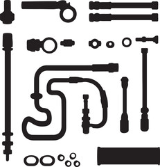 Fototapeta premium Black Silhouette Parts: Automotive Fuel Line Components Illustration