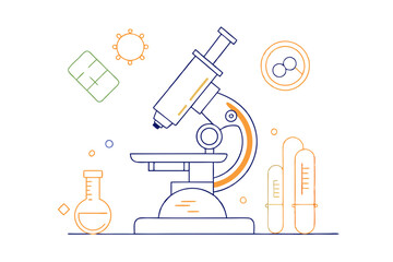 microscope illustration with research tools