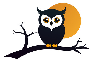 Fototapeta premium sweet owl perched on eerie tree branch vector