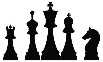 Black chess queen and king, powerful pieces in the strategy game on the wood board