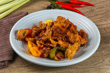 Asian cuisine - roasted crocodile meat