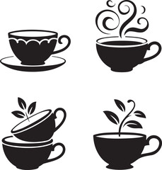 Obraz premium Tea Cup silhouette set vector illustration isolated On Transparent Background
