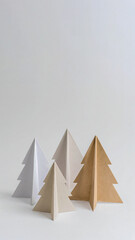 Trendy gold and earth tone folded paper Christmas tree mobile background frame for the 2025 holiday season. Cute Scandi craft smartphone background has space for your photos, text.