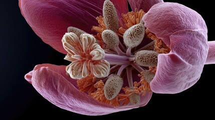 Ultra-detailed tulip pollen view highlighting microscopic textures