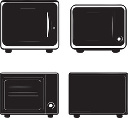 Black Microwave Oven Silhouettes: Vector Illustration Set