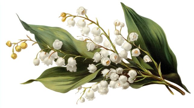 Vintage botanical Lily of the Valley drawing, elegant details, transparent PNG format