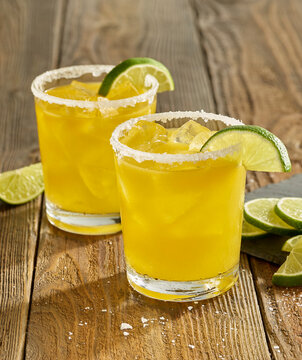 Margaritas on wood background