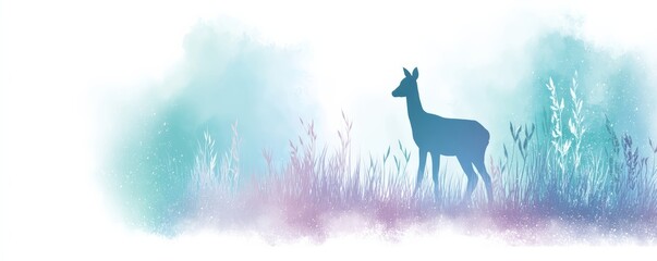 A graceful deer silhouette in a colorful mist. wilderness calm tranquil wildlife serenity dreamy grass landscape gentle atmosphere magical countryside environment illustration harmony quiet beauty