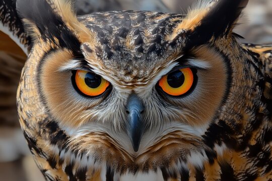 Majestic Eurasian eagle owl displays striking features in close-up view, Eurasian eagle-owl (Bubo bubo) close-up