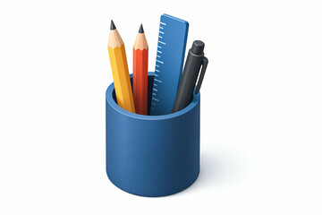 Colorful stationery in a blue holder.