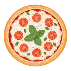 Simple Cheese Tomato Pizza with Basil - Vector Illustration