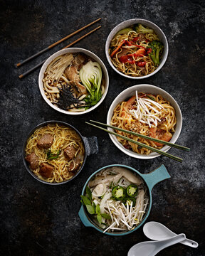 Asian noodle bowls, ramen soup