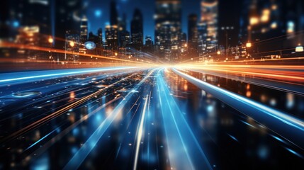 Fototapeta premium Futuristic city at night with light trails. Urban Light Trails