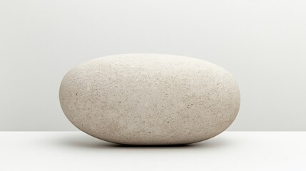 Textured beige oval stone on white background minimalist object photography