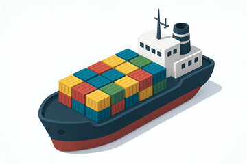 Colorful cargo ship with stacked containers.