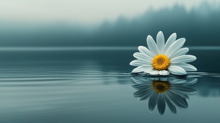 Single daisy floating on calm water reflection serenity nature photography