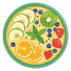 Yogurt Bowl with Kiwi and Berries and Orange - Vector Illustration