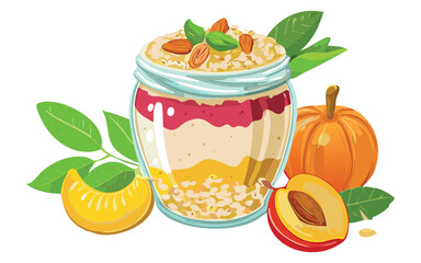 Pumpkin-Parfait Jar with Nuts and Fruit - Vector Illustration