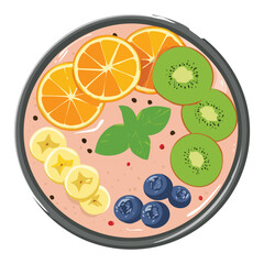 Tropical Fruit Smoothie Bowl - Vector Illustration
