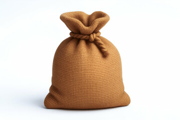 Brown sack made of woven fabric on white background.