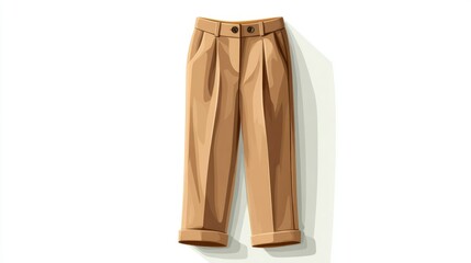 Illustration of a Pair of Beige Trousers with Detailed Shading and Buttons Ideal for Fashion D