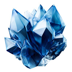 Sharp sapphire gemstone cluster, detailed facets, cut out transparent