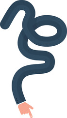 Curved graphic path, shaped like a hand of a businessman pointing with index finger, with a loop and sinuous curves