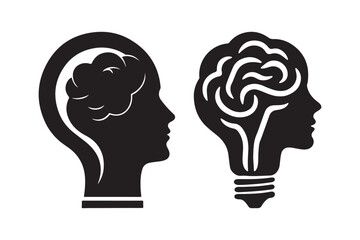 Human Brain Light Bulb Silhouette Mind Intelligence Innovation Vector Art