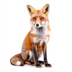 Fototapeta premium Stunning Red Fox Portrait Against White Background, Captivating Wild Animal Photography, Ideal for Nature Lovers and Wildlife Enthusiasts