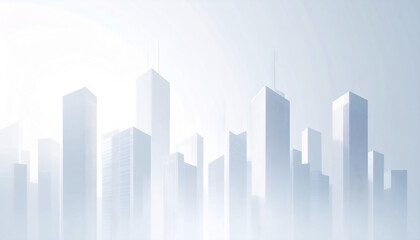 Minimal business skyline background, modern skyscrapers with clean lines, soft haze