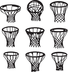 Basketball Nets Collection: Vector Illustrations, Black and White Art