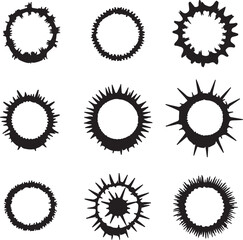 Black Ink Circle Frames Set, Grunge Style, Decorative Design Elements