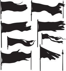 Black Silhouette Flags: Torn, Waving, and Weathered Banner Designs