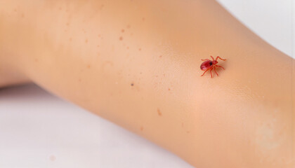 Obraz premium Close-up of tick crawling on skin, health awareness