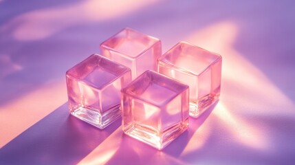 Transparent cubes on purple background minimalist product photography