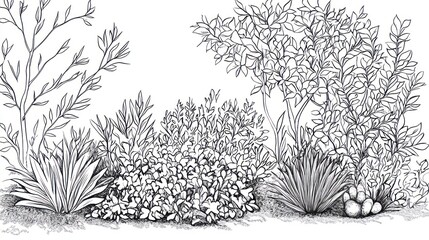 Botanical illustration of a landscaped garden