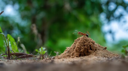 Obraz premium A soldier ant standing guard in front of its ant